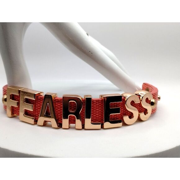 BCBGeneration FEARLESS Slide Charm Leather Snap Cuff Bracelet Pink and RoseGold - Picture 3 of 5